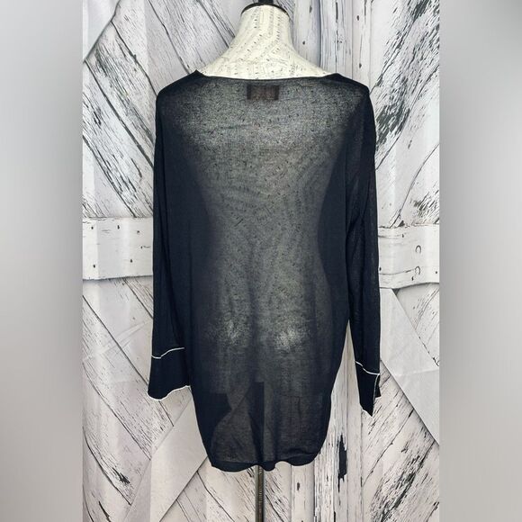 Kerisma Lightweight Semi-Sheer V-Neck Sweater Black w/White Trim M/L - Picture 2 of 7